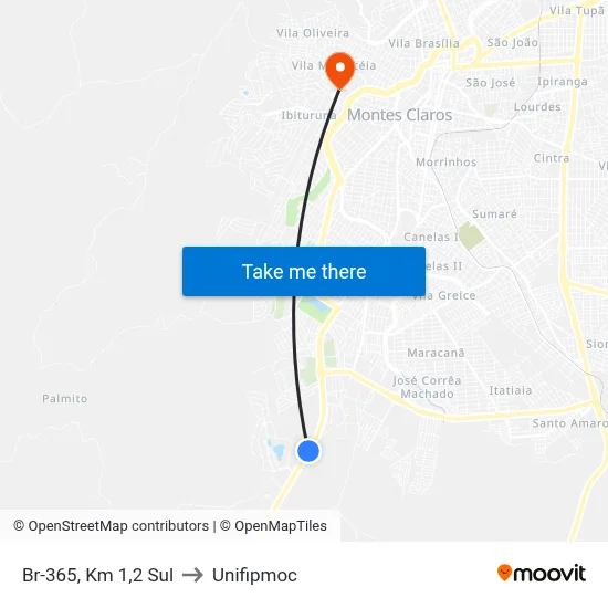 Br-365, Km 1,2 Sul to Unifipmoc map