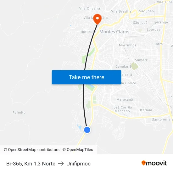 Br-365, Km 1,3 Norte to Unifipmoc map