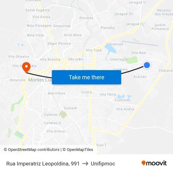 Rua Imperatriz Leopoldina, 991 to Unifipmoc map