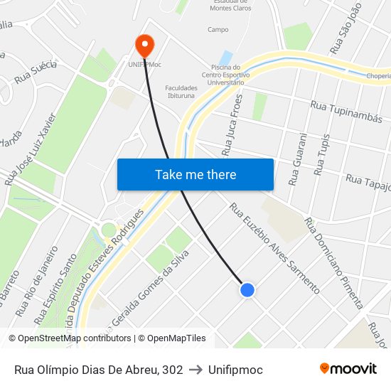 Rua Olímpio Dias De Abreu, 302 to Unifipmoc map