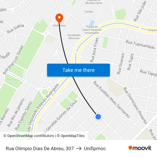 Rua Olímpio Dias De Abreu, 307 to Unifipmoc map