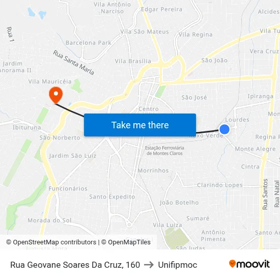 Rua Geovane Soares Da Cruz, 160 to Unifipmoc map