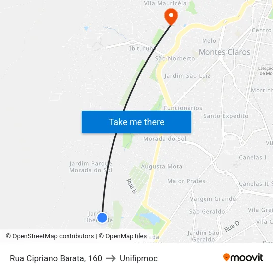 Rua Cipriano Barata, 160 to Unifipmoc map