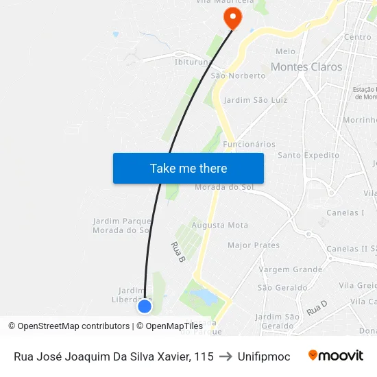 Rua José Joaquim Da Silva Xavier, 115 to Unifipmoc map
