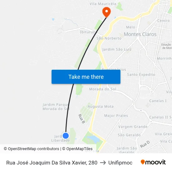 Rua José Joaquim Da Silva Xavier, 280 to Unifipmoc map