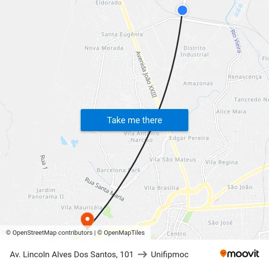 Av. Lincoln Alves Dos Santos, 101 to Unifipmoc map