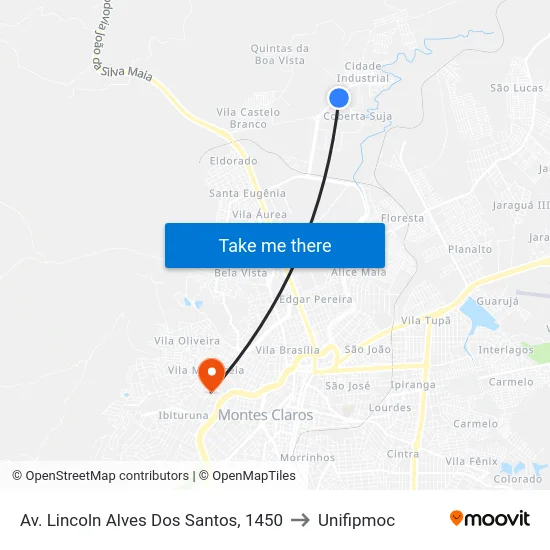 Av. Lincoln Alves Dos Santos, 1450 to Unifipmoc map