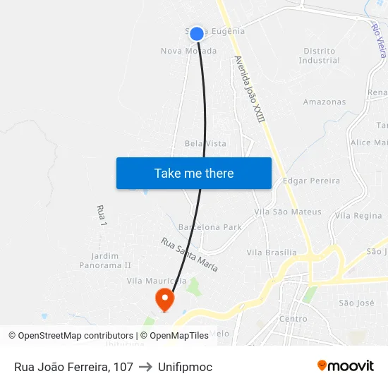 Rua João Ferreira, 107 to Unifipmoc map