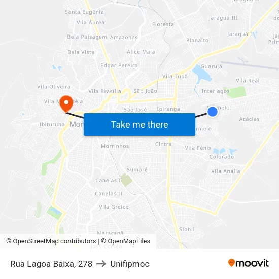Rua Lagoa Baixa, 278 to Unifipmoc map