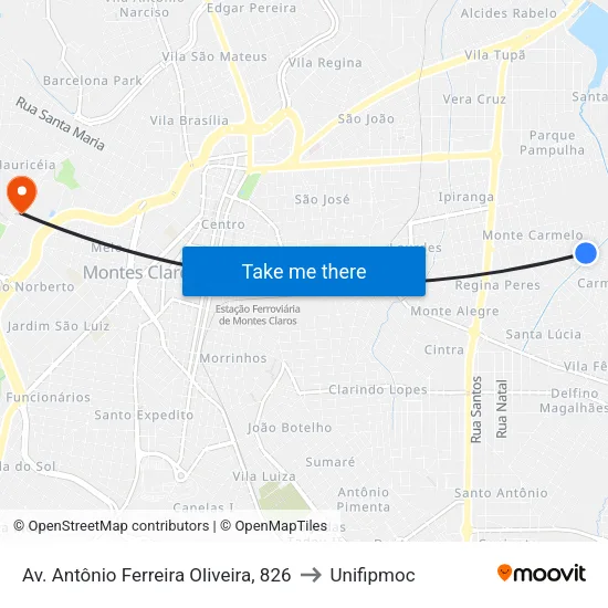 Av. Antônio Ferreira Oliveira, 826 to Unifipmoc map