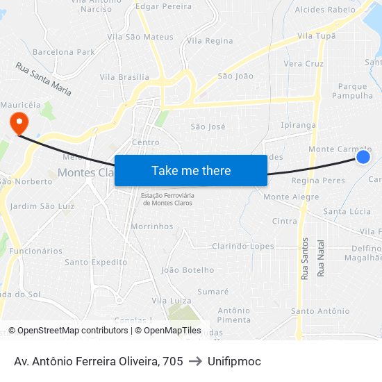 Av. Antônio Ferreira Oliveira, 705 to Unifipmoc map