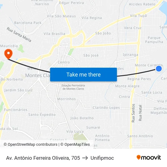 Av. Antônio Ferreira Oliveira, 705 to Unifipmoc map