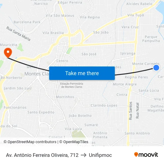 Av. Antônio Ferreira Oliveira, 712 to Unifipmoc map