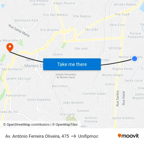 Av. Antônio Ferreira Oliveira, 475 to Unifipmoc map