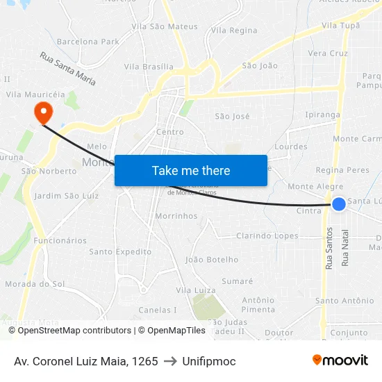 Av. Coronel Luiz Maia, 1265 to Unifipmoc map