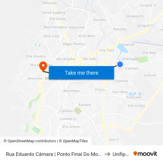 Rua Eduardo Câmara | Ponto Final Do Monte Carmelo to Unifipmoc map