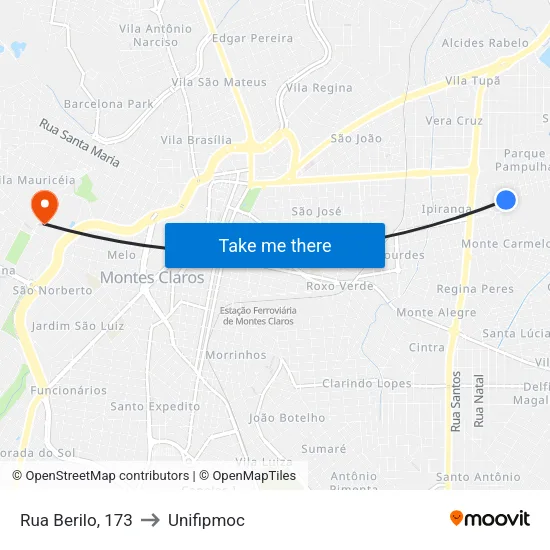 Rua Berilo, 173 to Unifipmoc map