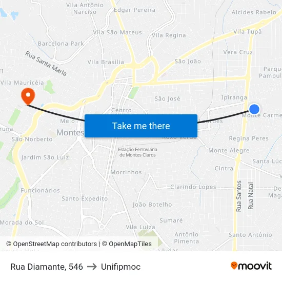 Rua Diamante, 546 to Unifipmoc map