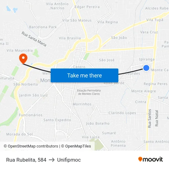 Rua Rubelita, 584 to Unifipmoc map