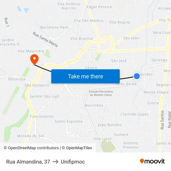 Rua Almandina, 37 to Unifipmoc map