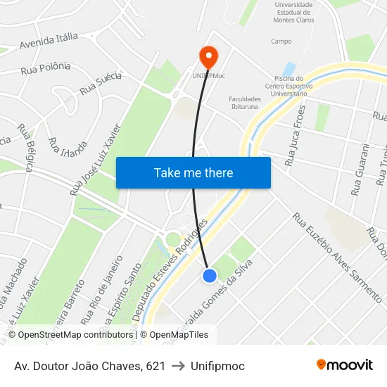 Av. Doutor João Chaves, 621 to Unifipmoc map