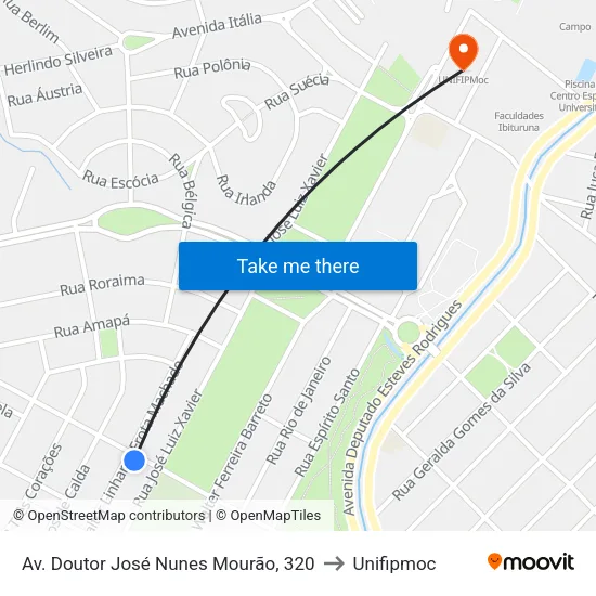 Av. Doutor José Nunes Mourão, 320 to Unifipmoc map