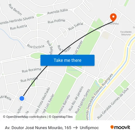 Av. Doutor José Nunes Mourão, 165 to Unifipmoc map