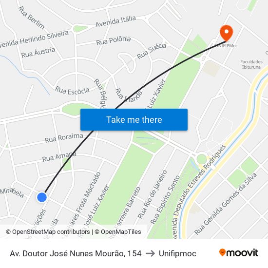 Av. Doutor José Nunes Mourão, 154 to Unifipmoc map