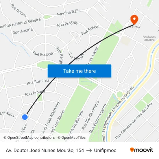Av. Doutor José Nunes Mourão, 154 to Unifipmoc map