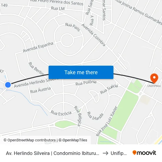 Av. Herlindo Silveira | Condomínio Ibituruna Prime to Unifipmoc map