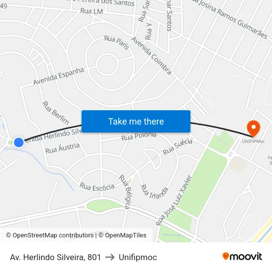 Av. Herlindo Silveira, 801 to Unifipmoc map