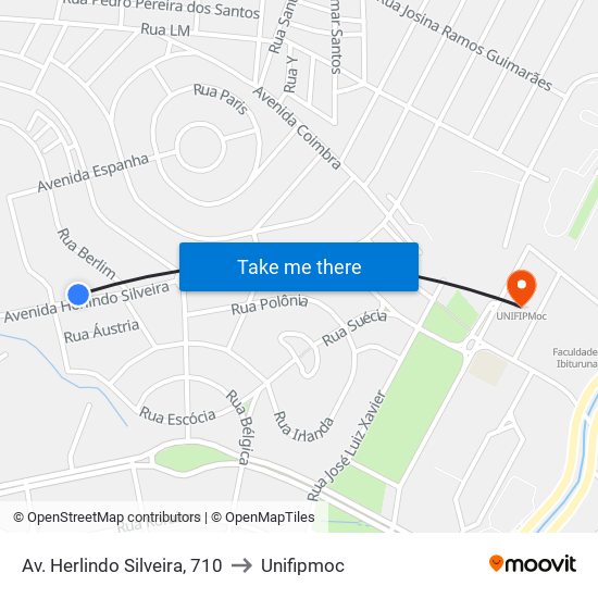 Av. Herlindo Silveira, 710 to Unifipmoc map
