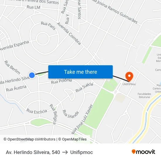 Av. Herlindo Silveira, 540 to Unifipmoc map