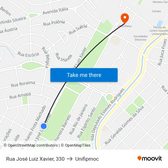 Rua José Luiz Xavier, 330 to Unifipmoc map