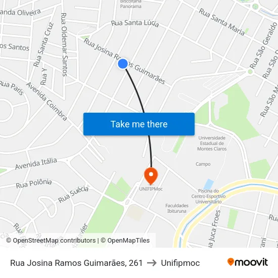 Rua Josina Ramos Guimarães, 261 to Unifipmoc map