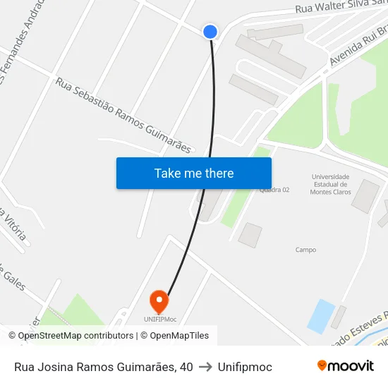 Rua Josina Ramos Guimarães, 40 to Unifipmoc map