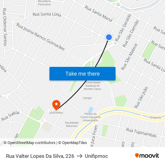 Rua Valter Lopes Da Silva, 226 to Unifipmoc map