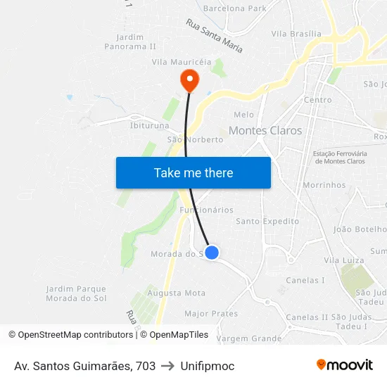 Av. Santos Guimarães, 703 to Unifipmoc map