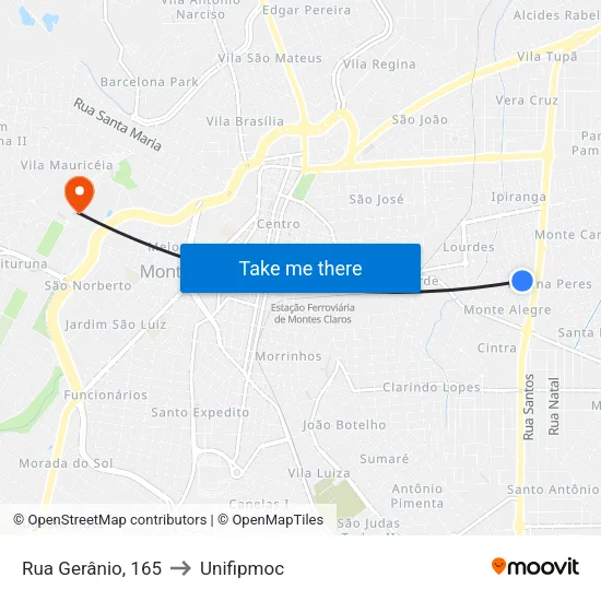 Rua Rio Verde, 249 to Unifipmoc map