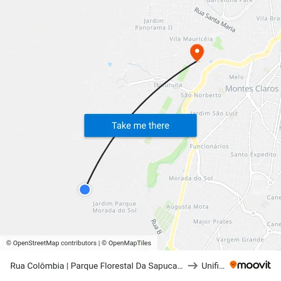 Rua Colômbia | Parque Florestal Da Sapucaia - Ponto Final Da Linha 5803 to Unifipmoc map