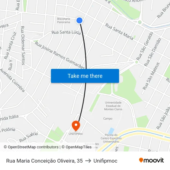Rua Maria Conceição Oliveira, 35 to Unifipmoc map