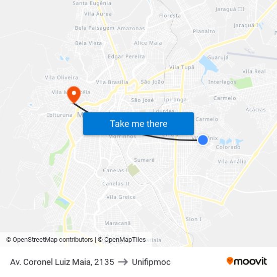 Av. Coronel Luiz Maia, 2135 to Unifipmoc map