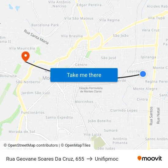 Rua Geovane Soares Da Cruz, 655 to Unifipmoc map