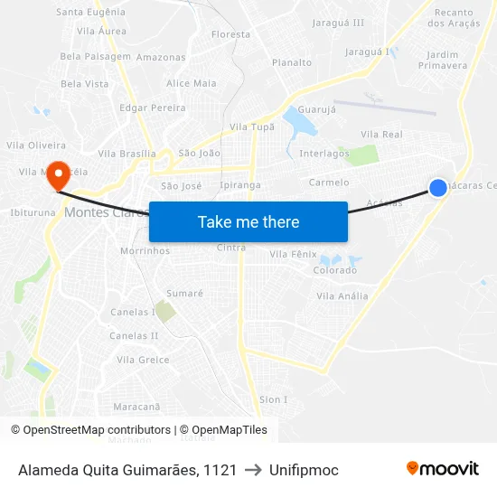 Alameda Quita Guimarães, 1121 to Unifipmoc map