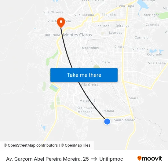 Av. Garçom Abel Pereira Moreira, 25 to Unifipmoc map