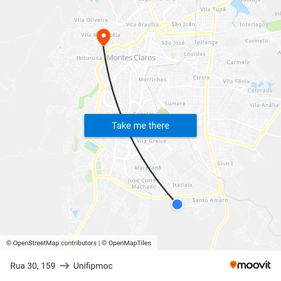Rua 30, 159 to Unifipmoc map