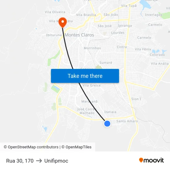 Rua 30, 170 to Unifipmoc map
