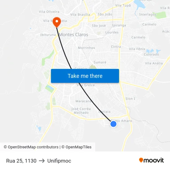 Rua 25, 1130 to Unifipmoc map