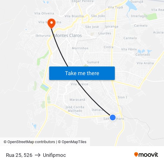 Rua 25, 526 to Unifipmoc map