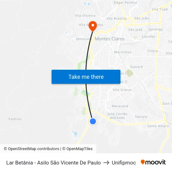 Lar Betânia - Asilo São Vicente De Paulo to Unifipmoc map